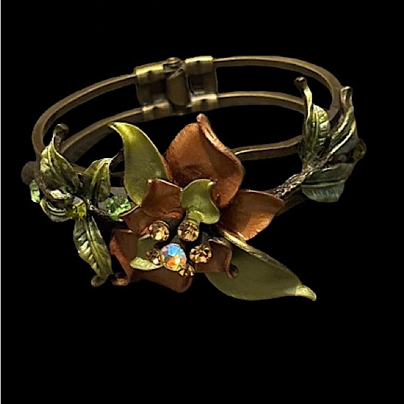 2/$30 Unique Floral Metallic Bracelet with Rhinestones - Picture 5 of 12